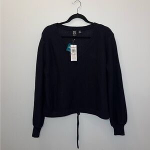 Roxy Black V Neck Cinch Waist Loose Fit Sweater Ladies Small NWT